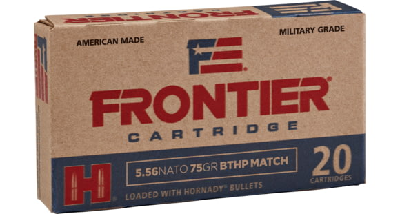 Image of Hornady Frontier, 5.56x45mm NATO, 75 grain, Boat Tail Hollow Point, Brass, Centerfire Rifle Ammo, 20, FR320
