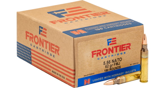 Image of Hornady Frontier 5.56x45mm NATO 62 grain Full Metal Jacket Brass Cased Centerfire Rifle Ammo, 150 Rounds, FR2615