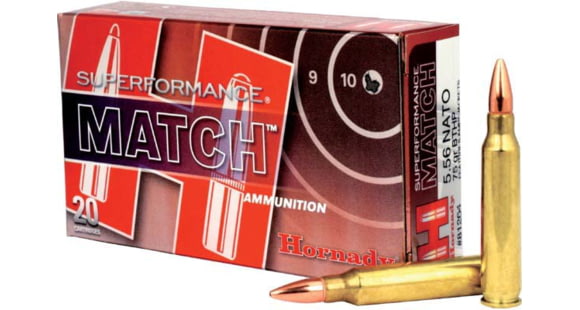 Image of Hornady Superformance 5.56x45mm NATO 75 grain Boat-Tail Hollow Point Match Brass Cased Centerfire Rifle Ammo, 20 Rounds, 81264