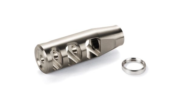 Image of JP Enterprises 3-Port Compensator, 1/2-28 TPI, .750 OD, .281 Exit, Polished Titanium, Silver, JPTRE3-2TI