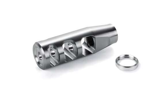 Image of JP Enterprises 3-Port Compensator, 5/8-24 TPI, .750 OD, .350 Exit, Polished Stainless, Silver, JPTRE3-324S