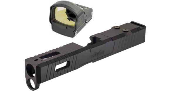Image of Leupold DeltaPoint Pro 6 MOA Dot Red Dot Sight, Matte Black and TRYBE Defense Pistol Slide, Glock 19, Gen 5, DeltaPoint Pro Cut, Version 1, Black Cerakote