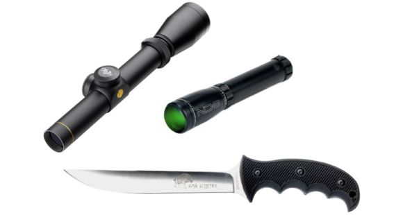 Image of Leupold VX-HOG 1-4x20mm Rifle Scope, Matte, Pig Plex w/ Laser Genetics ND3 Subzero Laser Designator w/ Scope Mount and Browning Hog Hunter Knife w/ Sheath