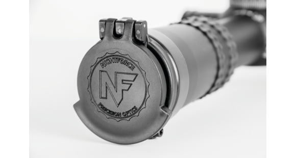 Image of Open Box, Dealer Demo, NightForce ATACR 8x Rifle Scope Objective Flip-Up Lens Cap, Black, Full-Size, A475