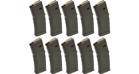Image of Magpul Industries PMAG GEN M3 AR-15/M16/M4 Rifle Magazine, .223 Rem/5.56x45mm NATO, 30 Round, Olive Drab Green, 10 Pack