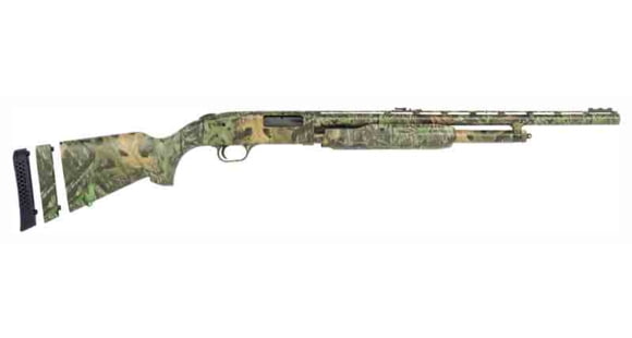 Image of Mossberg 500 Super Bantam 3in Field Pump Youth Shotgun, 20 Gauge, 22 inch Barrel, Synthetic MO Obsession Stock, Brass Mid Bead &amp; White Front Bead Sights, Camo, 54157
