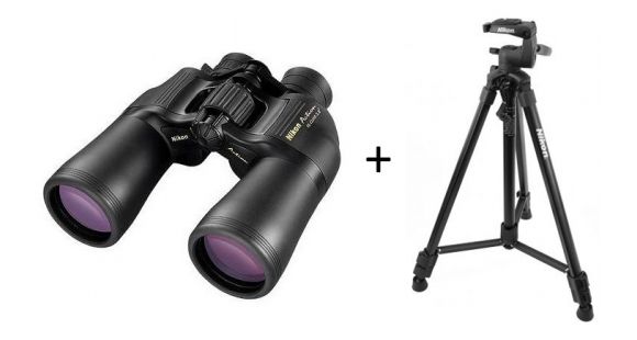 Image of Nikon 10-22x50 Action Zoom XL Porro Prism Binoculars, Box Pack 7234 w/ Slik Full-Size Spotting Scope / Camera 61in Tripod, Black 847