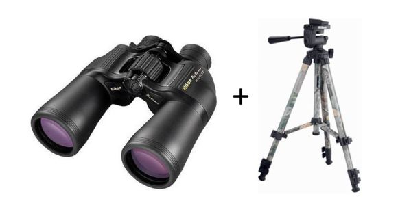 Image of Nikon 10-22x50 Action Zoom XL Porro Prism Binoculars, Matte Black 7234 w/ Compact Universal Tripod, Camo, 1/4x20 Threaded Socket 851