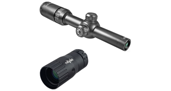 Image of OP Exclusive - Barska 1.5-4.5x20 Waterproof Tactical Rifle Scope, Mil Dot w/ Scope Rings AC10770 w/ TRYBE Optics Enhancer - Magnification Doubler