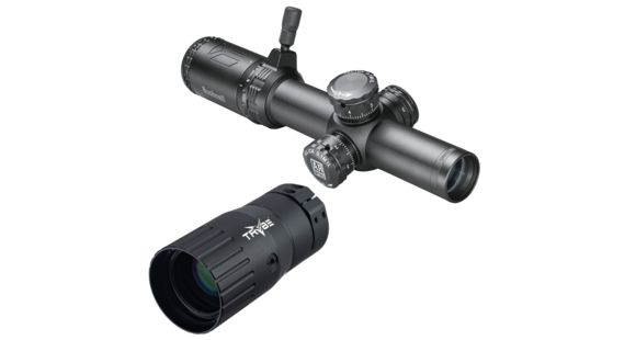 Image of Bushnell AR Optics Riflescope, 1-4x24mm, 30 mm Tube, SFP, Drop Zone .223 Reticle, Black w/ TRYBE Optics Enhancer Magnification Doubler, AR71424