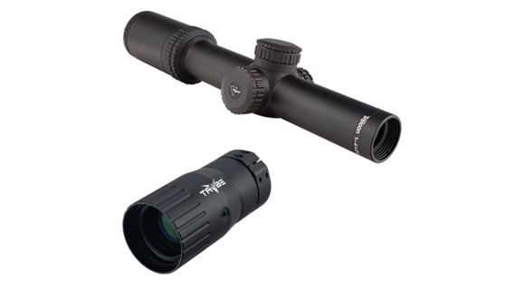 Image of OP Exclusive - Trijicon AccuPower RS-24 1-4x24mm Rifle Scope, 30 mm Tube, SFP, Black, Red Standard Duplex Crosshair w/ Dot Reticle, MOA Adjustment, w/ TRYBE Optics Enhancer, RS24-C-1900004-KIT1