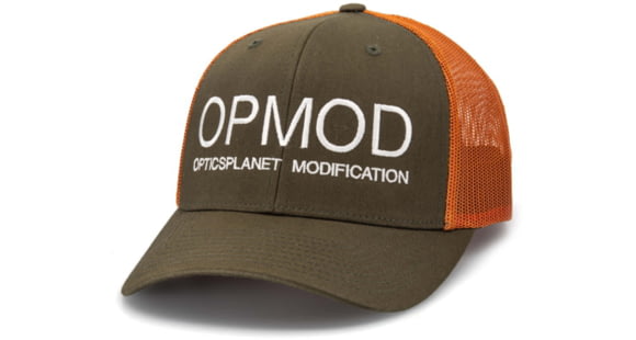 Image of OPMOD Trucker Hat Embroidered Logo, Dark Loden/Jaffa Orange, OPM-Dark Loden/Jaffa Orange
