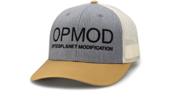 Image of OPMOD Trucker Hat Embroidered Logo, Heather Grey/Birch/Biscuit, OPMBist-HeatGrey/Bir