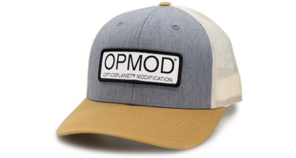 Image of OPMOD Trucker Hat Embroidered Patch, Heather Grey/Birch/Biscuit, OPMHea Greiscuit-Heath/Bi