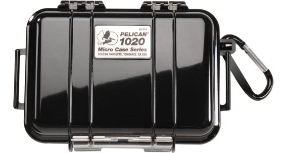 Image of Pelican 1020 Micro Watertight Dry Box, 6.37x4.75x2.12in, Solid Black w/Carabiner Loop, 1020-025-110
