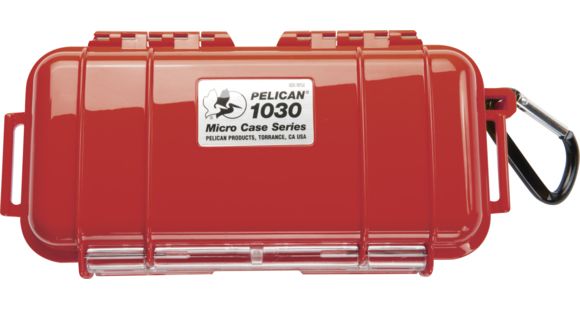 Image of Pelican 1030 Micro Watertight Dry Box, 7.50x3.87x2.43in, Solid Red w/Carabiner, 1030-025-170