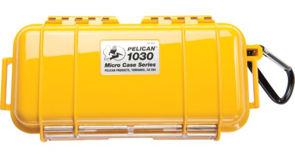 Image of Pelican 1030 Micro Watertight Dry Box, 7.50x3.87x2.43in, Solid Yellow w/Carabiner, 1030-025-240