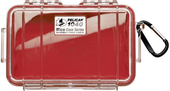 Image of Pelican 1040 Micro Watertight Crushproof Dry Box, 7.50x5.06x2.12in, Clear w/ Red Liner, 1040-028-100