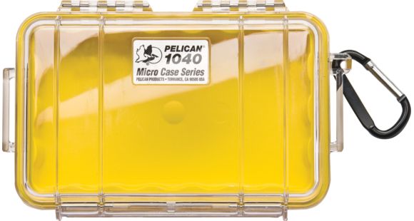 Image of Pelican 1040 Micro Watertight Crushproof Dry Box, 7.50x5.06x2.12in, Clear w/ Yellow Liner, 1040-027-100