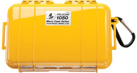 Image of Pelican 1050 Micro Watertight Crushproof Dry Box, 7.50x5.06x3.12in - Solid Yellow w/Loop