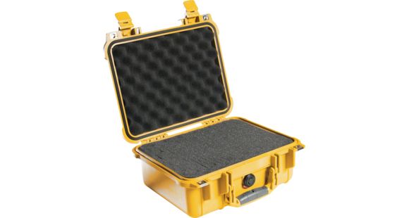 Image of Pelican 1400 Small 13x11x6in Protector Waterproof Carry Case, Yellow w/ Foam