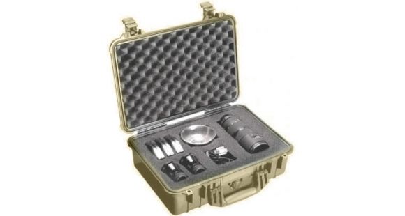Image of Pelican 1504 Medium Crushproof Dry Case, 18.5x14x7in, Desert Tan w/ Liner and Dividers