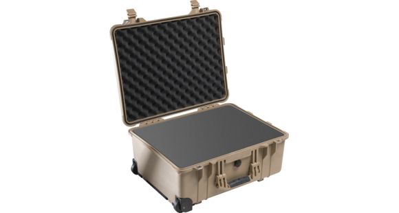 Image of Pelican 1560 Large Crushproof Wheeled Dry Box, 22x18x10.4in, Desert Tan Case 1560 w/ Foam