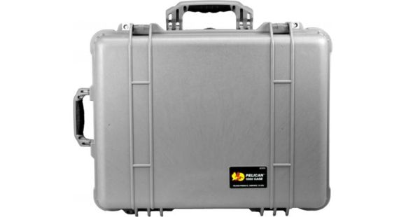 Image of Pelican 1564 Large Crushproof Wheeled Dry Box, 22x18x10.4in, Silver w/ Padded Dividers
