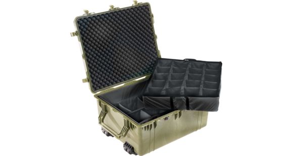 Image of Pelican 1690 Transport Wheeled Crushproof Dry Box w/Padded Dividers, OD Green