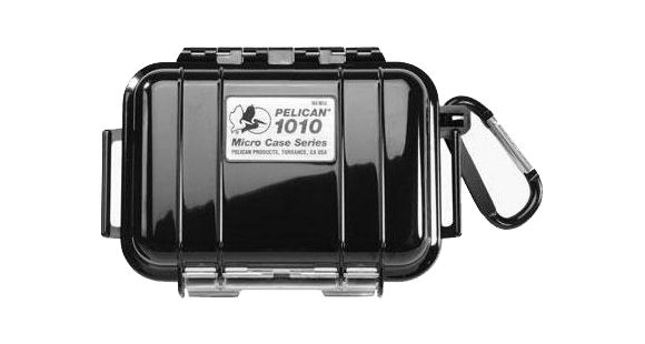 Image of Pelican 1010 Micro Water/Crushproof Dry Box, 5.43x4.06x2.12in - Solid Black w/Carabiner