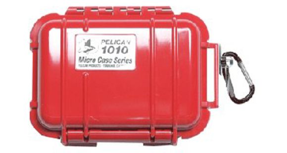 Image of Pelican 1010 Micro Water/Crushproof Dry Box, 5.43x4.06x2.12in - Solid Red w/Carabiner