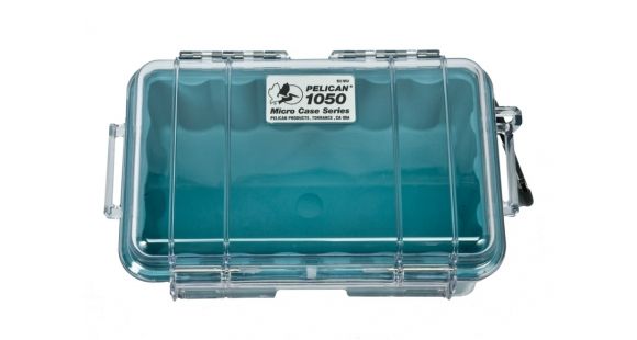 Image of Pelican 1050 Micro Watertight Crushproof Dry Box, 7.50x5.06x3.12in - Clear w/Aqua Liner and Loop