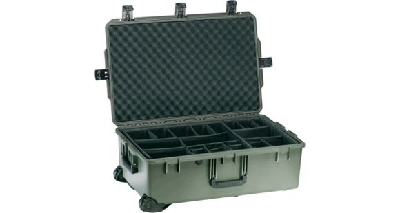 Image of Pelican Storm Cases iM2950 Dry Box w/ Wheels, 31.3x20.4x12.2in, Olive, Padded Divider iM2950-30002