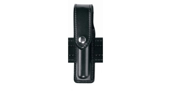 Image of Safariland 308 Hand-Held Light Holder W/Flap, Inova T3, STX Plain Black W/ Brass Snap Closure 308-4-41B
