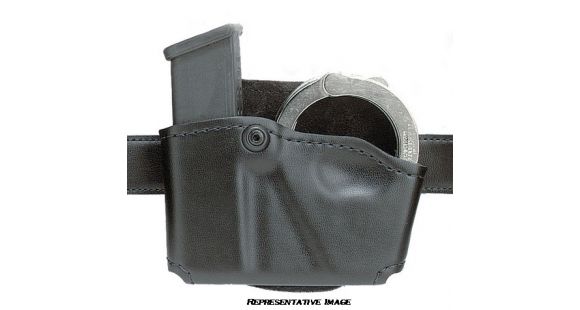 Image of Safariland 573 Concealment Magazine Holder,Paddle,Single w/Cuff Pouch,For Glock 17/22 Plain Black,Right Hand, Black 573-83-21-FC