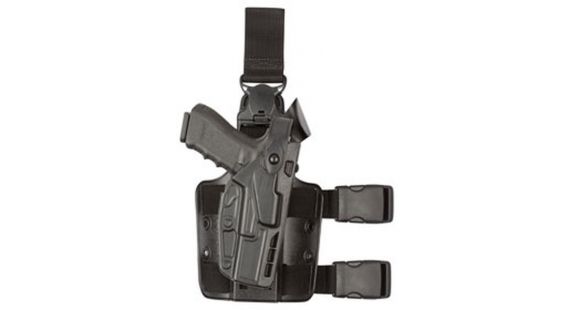 Image of Safariland Model 7305 7TS ALS/SLS Drop-Leg Glock Holster, Glock 17/Glock 22, Right Hand, SafariSeven Plain, Black, 7305-835-411