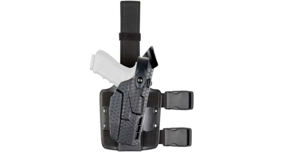 Image of Safariland 7304 7TS ALS/SLS Level III Retention Tactical Holsters, Glock 19 Gen 5, Glock 23, Glock 45, Glock 19X, Standard Double Strap Leg Shroud, Left Hand, Black, 7304-28325-482
