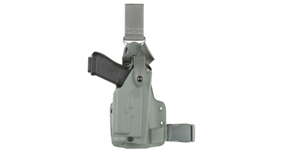Image of Safariland SLS Tactical Holster, Left Hand, OD Green DFA on Single Leg Strap 6004-18021-562-MS25