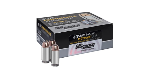Image of SIG SAUER V-Crown Ammo .40 S&amp;W 180 grain Jacketed Hollow Point Brass Cased Centerfire Pistol Ammo, 20 Rounds, E40SW2-20