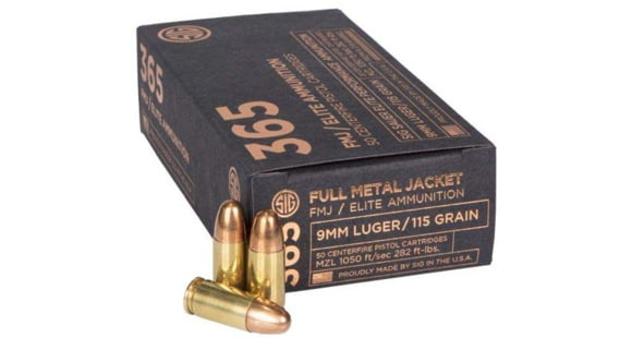 Image of SIG SAUER Elite Ball P365 9mm Luger 115 Grain Full Metal Jacket Brass Cased Centerfire Pistol Ammo, 50 Rounds, E9 mmB1-365-50