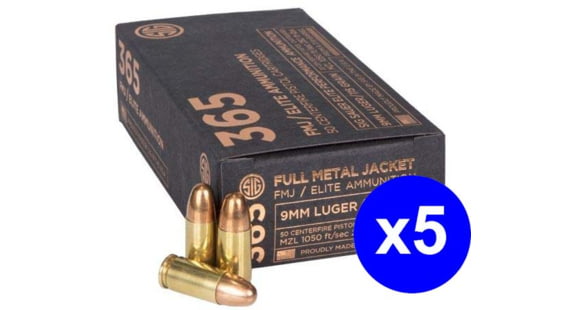 Image of SIG SAUER Elite Ball P365 9mm Luger 115 Grain Full Metal Jacket Brass Cased Centerfire Pistol Ammo