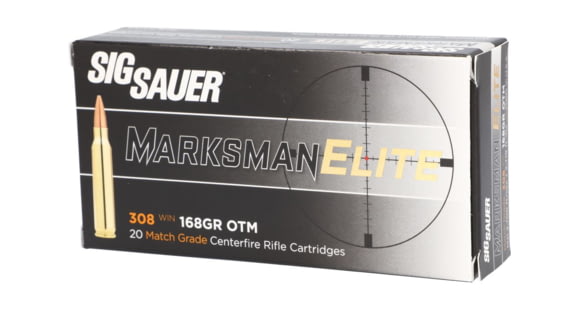 Image of SIG SAUER Elite Match Grade .308 Winchester 168 grain Open Tip Match Brass Cased Centerfire Rifle Ammo, 20 Rounds, E308M1-20