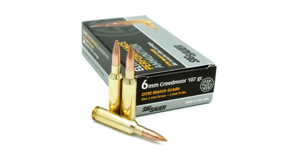 Image of SIG SAUER SIG Match Grade Rifle Ammo 6mm Creedmoor 107 grain Open Tip Match Brass Cased Centerfire Rifle Ammo, 20 Rounds, E6MMCM2-20