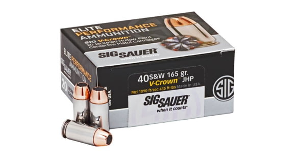 Image of SIG SAUER V-Crown Ammo .40 S&amp;W 165 grain Jacketed Hollow Point Brass Cased Centerfire Pistol Ammo, 50 Rounds, E40SW1-50
