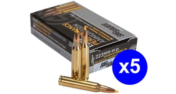 Image of SIG SAUER SIG Hunting Rifle Ammo .223 Remington 40 grain Full Metal Jacket Brass Cased Centerfire Rifle Ammo, 100 Rounds, E223V1-20-KIT1