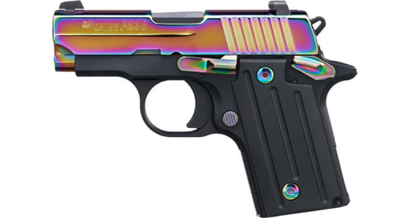 Image of SIG SAUER P238 Semi Auto Pistol, 380 Auto, 2.7 in Barrel, Night Sight, Alloy Titan Rainbow Frame, G10 Grip, 1-Mag, 6 Round Capacity, 238-380-RBT2-FRRMPG