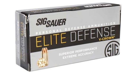 Image of SIG SAUER V-Crown .380 ACP 90 Grain Jacketed Hollow Point Brass Cased Centerfire Pistol Ammo, 50 Rounds, E380A1-50