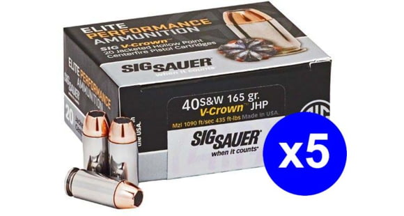 Image of SIG SAUER V-Crown Ammo .40 S&amp;W 165 grain Jacketed Hollow Point Brass Cased Centerfire Pistol Ammo