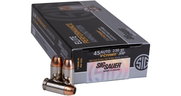Image of SIG SAUER V-Crown .45 ACP 230 Grain Jacketed Hollow Point Brass Cased Centerfire Pistol Ammo, 50 Rounds, E45AP2-50