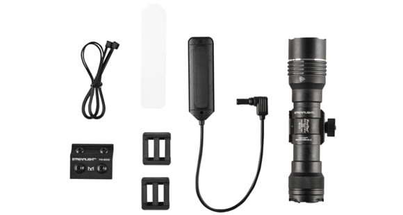 Image of Streamlight ProTac Rail Mount HP-X Pro 800 Lumen Weapon Light System, SL-B26 Rechargeable, with Jack-Cap Tail Cap Switch, M-LOK Mount, Mounting Hardware, Allen Wrench, Straight Momentary Pressure Switch, USB Cord, Black, 89016